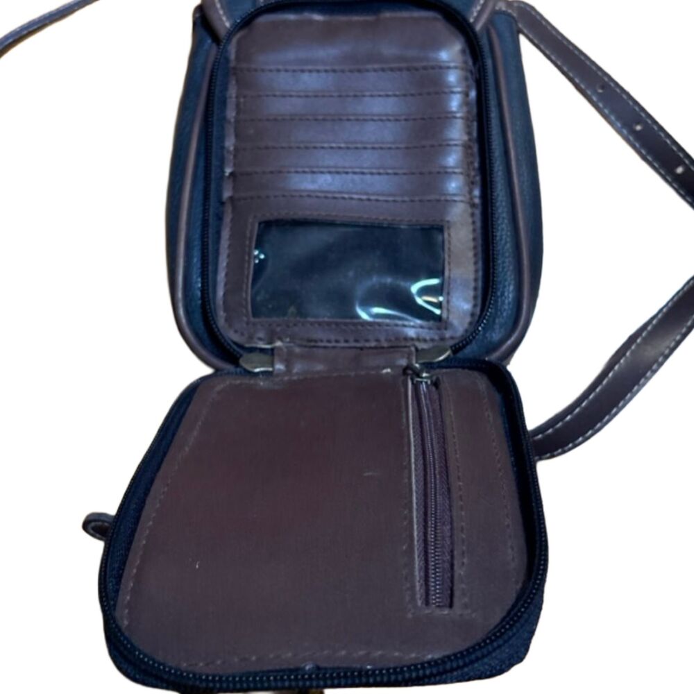 Vintage Y2K Esprit Mini Crossbody Leather Organizer Bag Black Brown - Picture 2 of 5